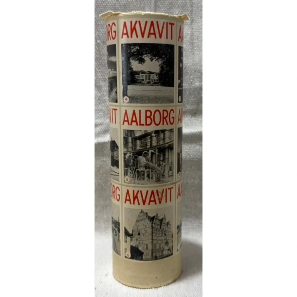 Vintage Aalborg Taffel Akvavit Green Glass bttle with Decorative Tube 10cl Empty